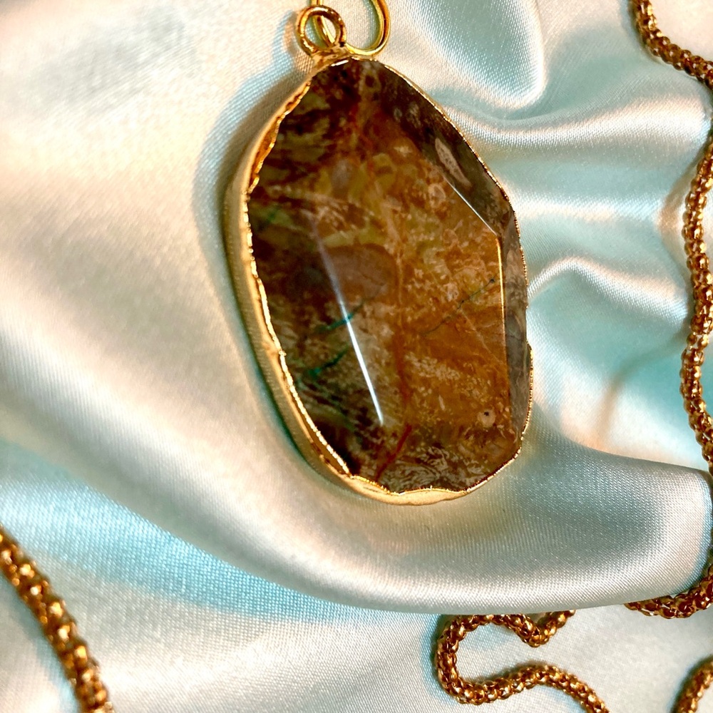 Jasper Stone Pendant Necklace Wire Wrap 1.3 x 1.5” OOAK